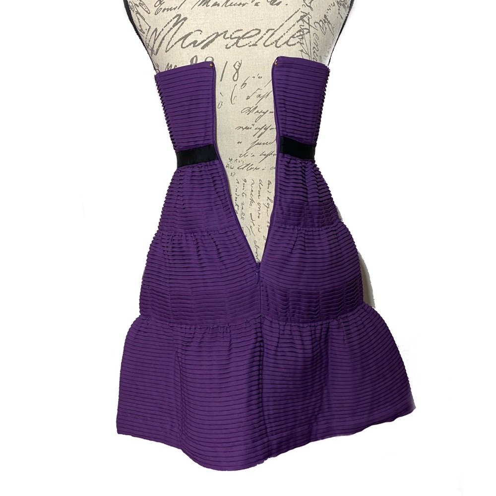 BCBGMaxAzria Strapless Sweetheart Neck FitFlare Tiered Purple Mini Dress Size 0 - Picture 9 of 9